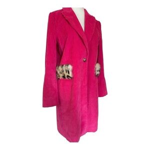 Vilagallo Pink Corduroy Coat Leopard Pocket Detail Ribbed Blazer Jacket 36 US S